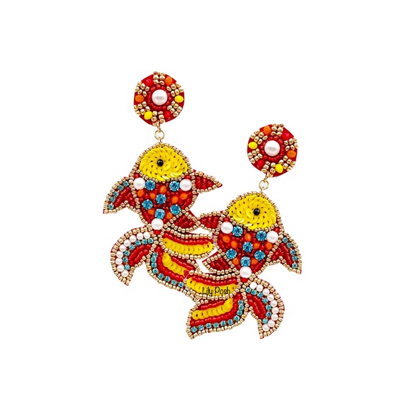 Lily Posh Beaded Fish Earring, Seed Bead Earring, Marine Life - Picture 2 of 2